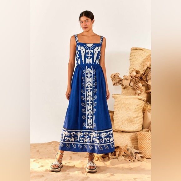 FARM Rio Dresses & Skirts - Farm Rio Navy Macaw Embroidered Maxi Dress Size Small NWT